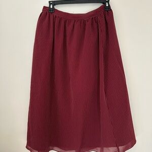 Red Midi A-Line Pleated Skirt